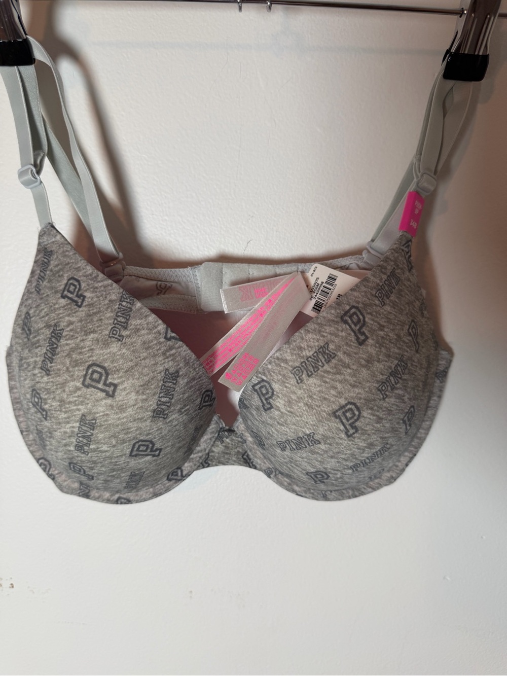 PINK Victoria's Secret Heather Gray Logo T-Shirt Bra with Pink Tags